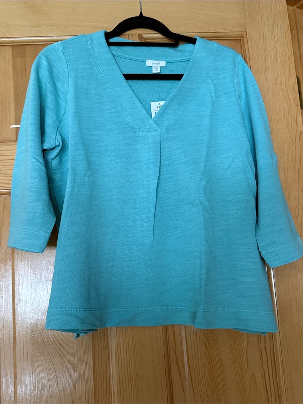 Women's Aqua V-Neck 3/4 Sleeve Tunic - Casual Everyday